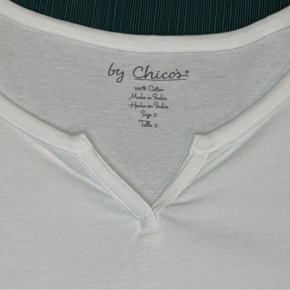 Chico's Size 2 (L) White 3/4 long sleeve top Basic T-Shirt Large Sz 12 - Picture 3 of 8